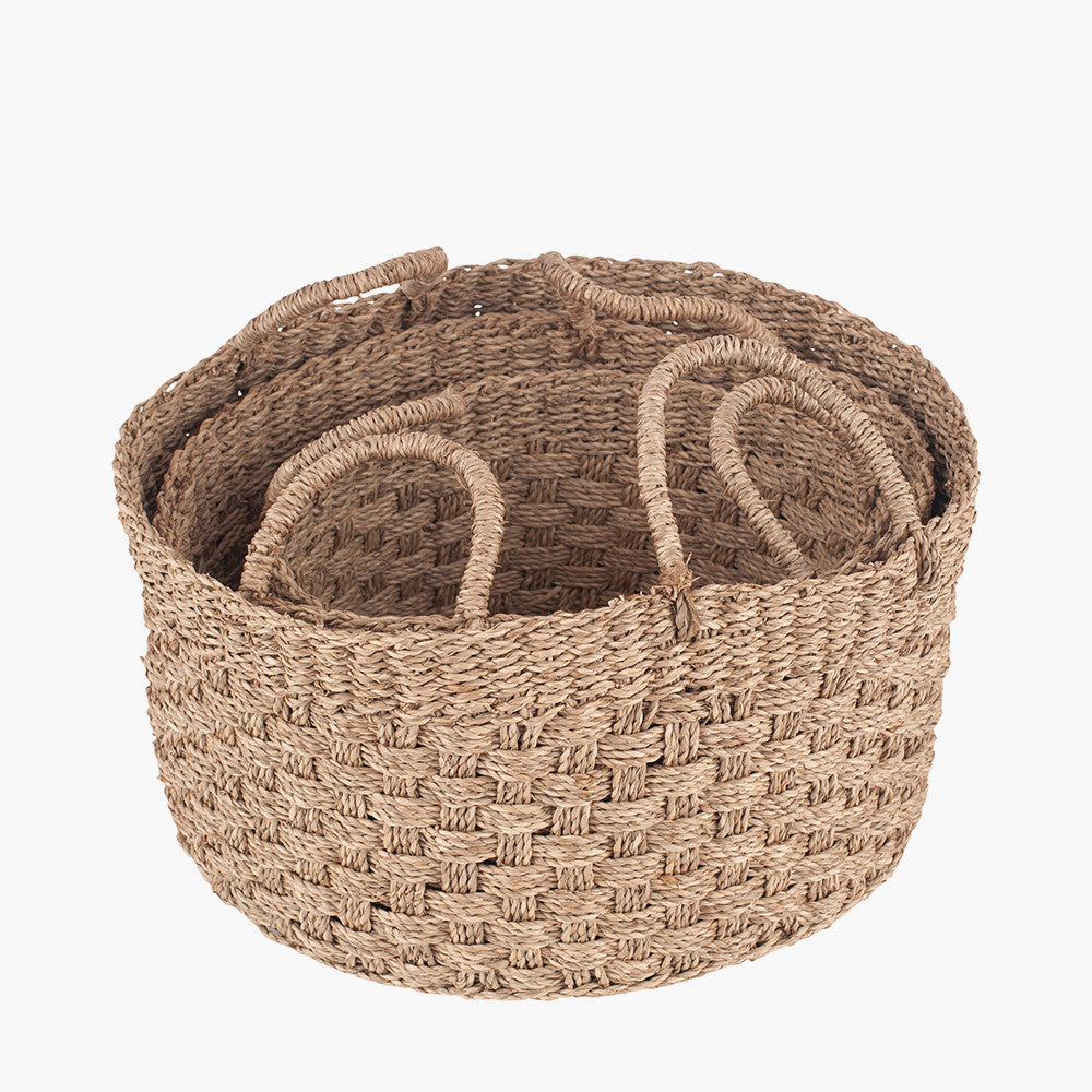 S/3 Woven Natural Seagrass Round Handled Baskets