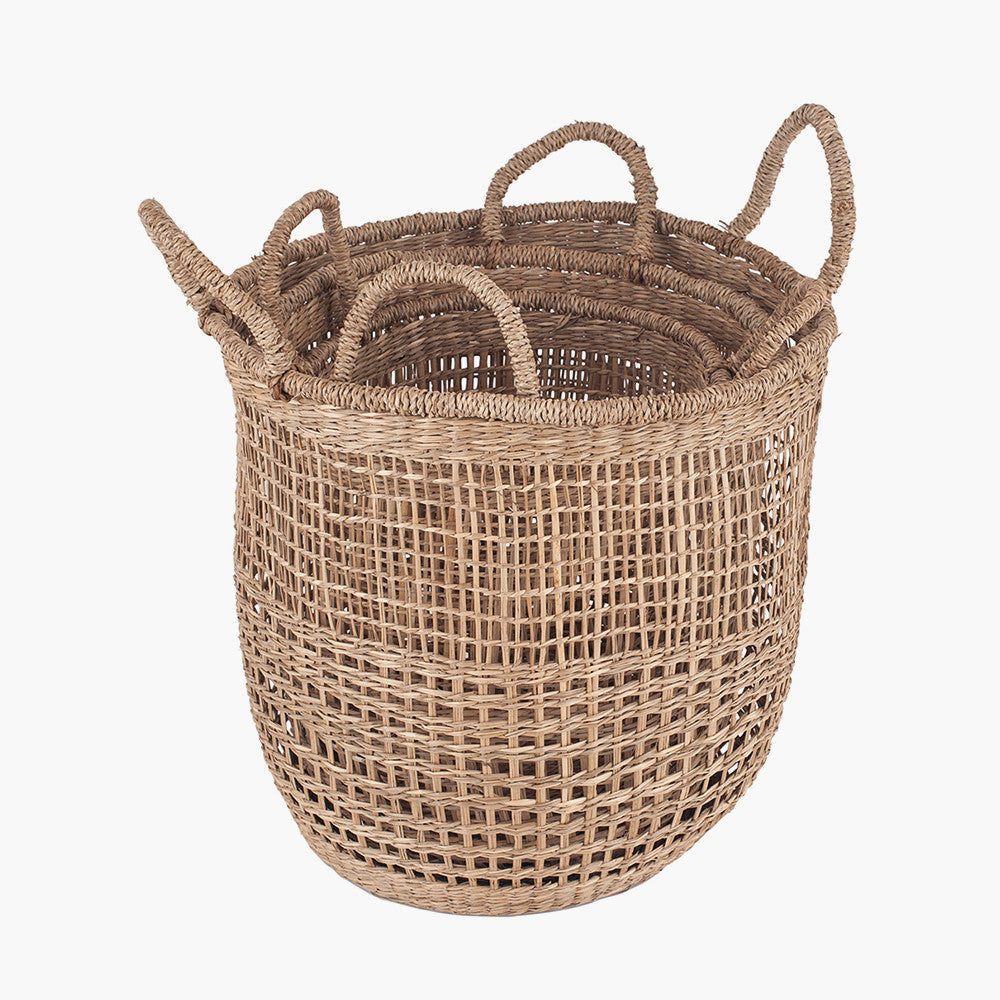 S/3 Open Weave Seagrass Round Handled Baskets