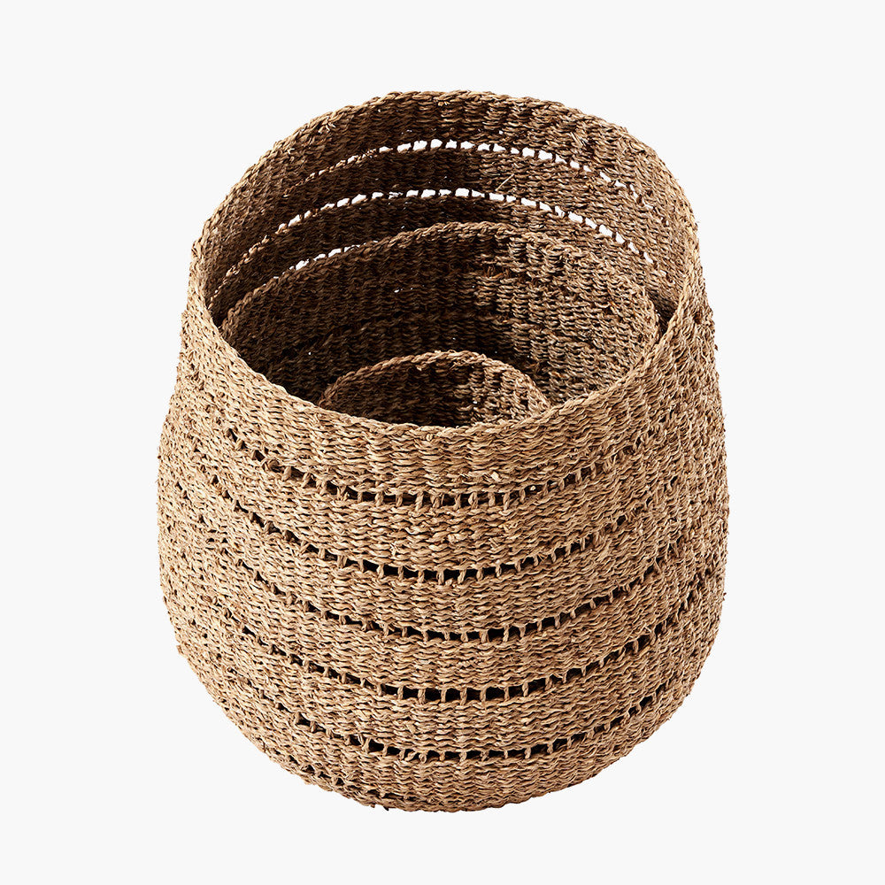 S/3 Woven Natural Seagrass Patterned Round Baskets