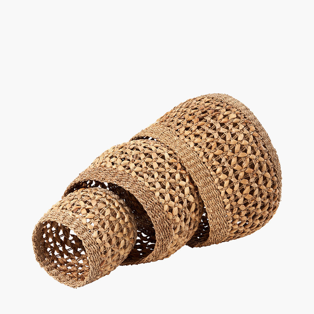 S/3 Woven Natural Seagrass and Water Hyacinth Round Baskets