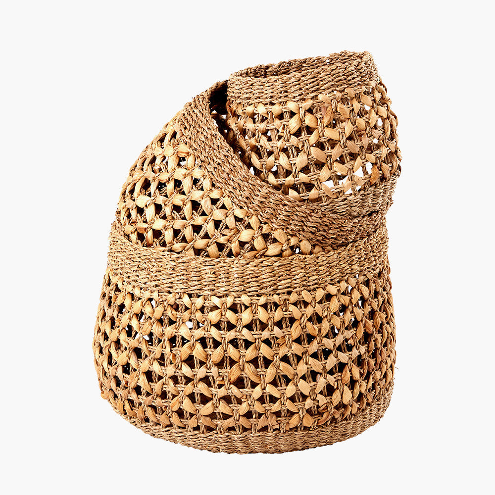 S/3 Woven Natural Seagrass and Water Hyacinth Round Baskets