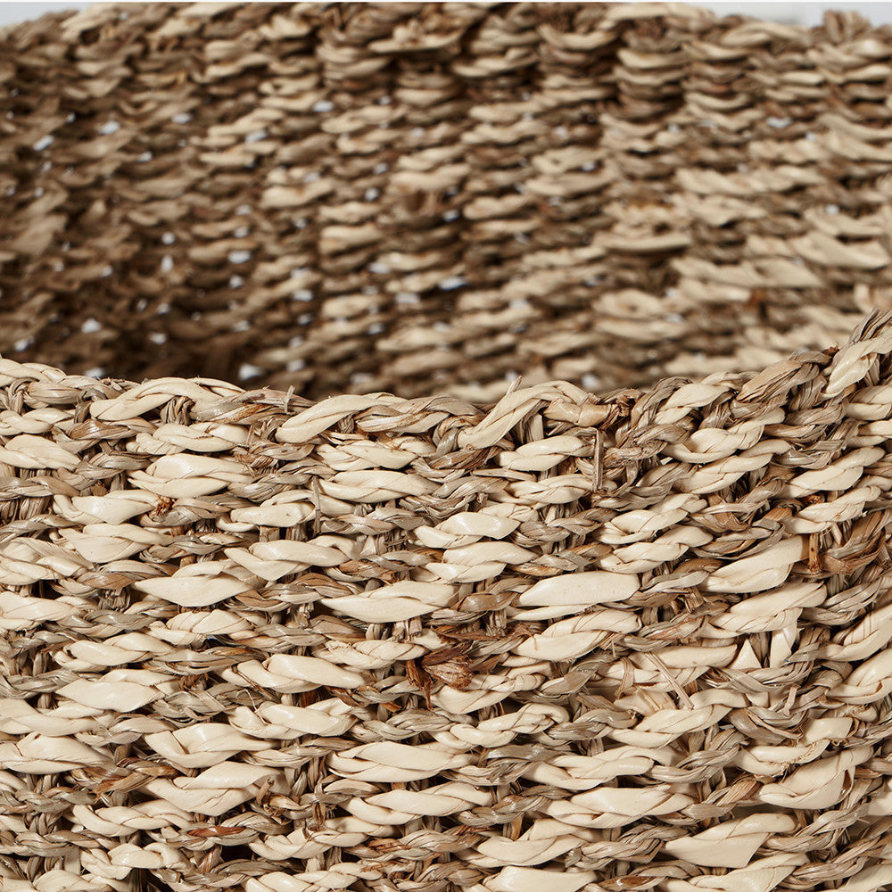 S/3 Woven 2-Tone Natural Seagrass and Palm Leaf Plaited Round Baskets