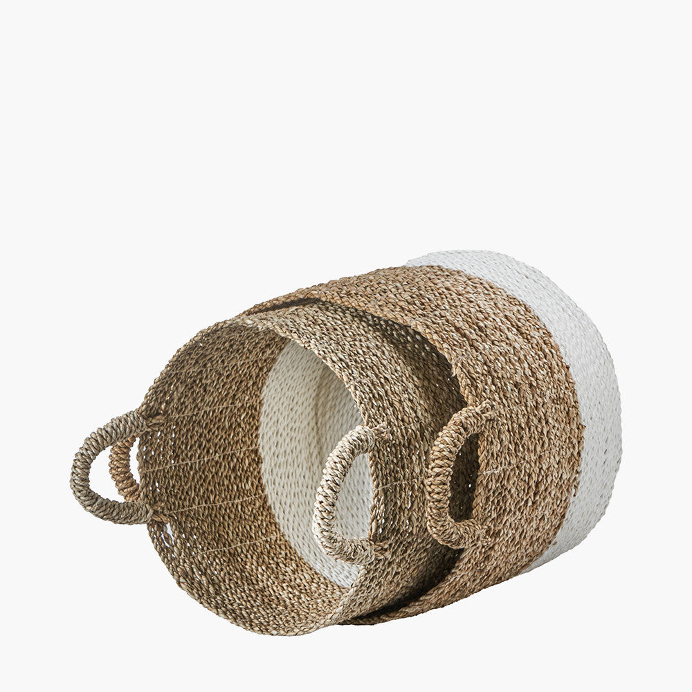 S/2 Banana Leaf Two Tone Natural and White Baskets