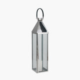 Shiny Nickel Stainless Steel and Glass Large Lantern