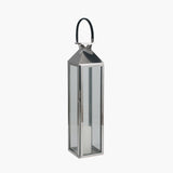 Shiny Nickel Stainless Steel and Glass Medium Lantern