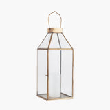 Shiny Brass Metal and Glass Square Lantern Small
