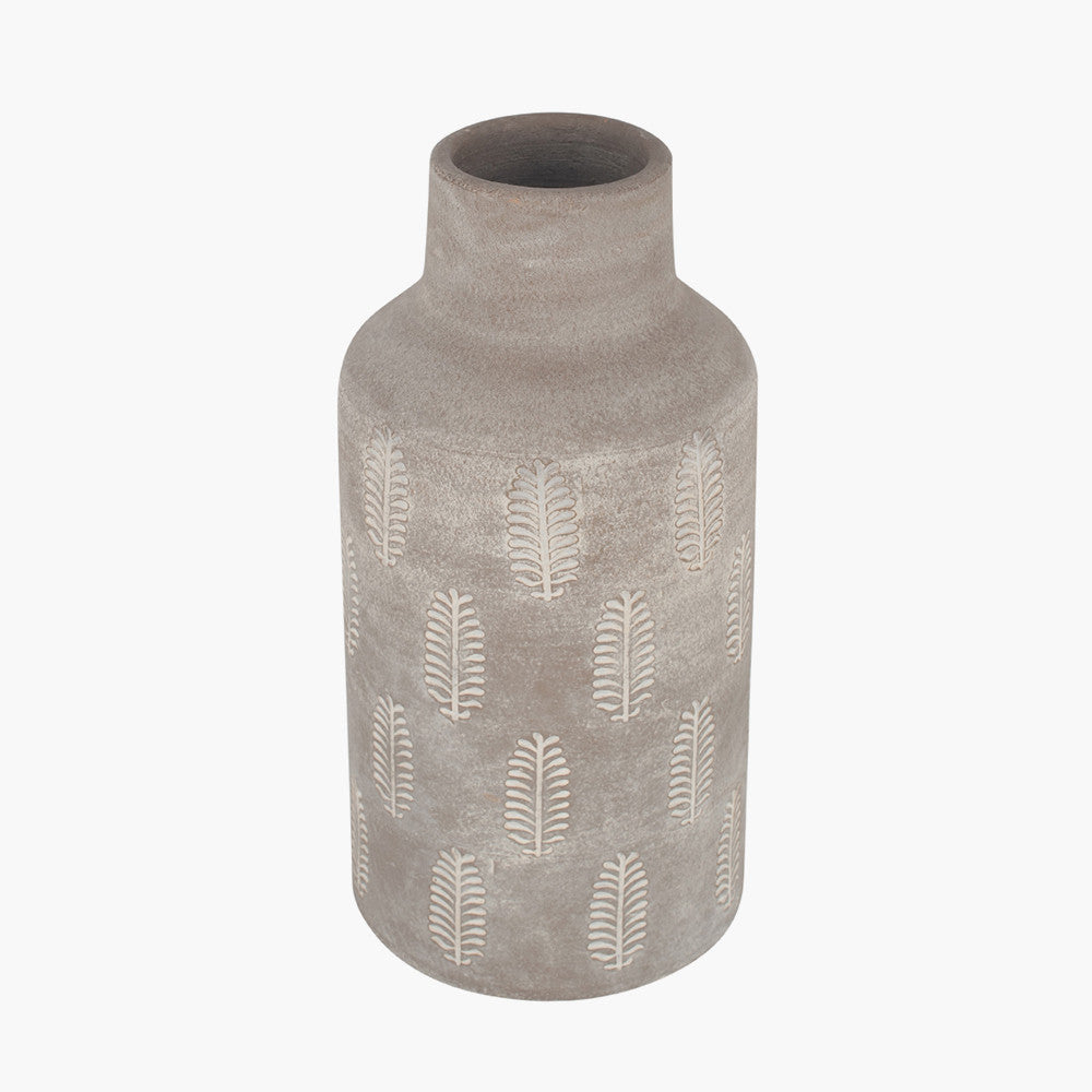 Fern Textured Stone Grey Stoneware Vase