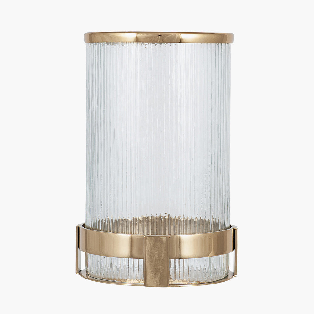 Gold Metal and Clear Textured Glass Tall Hurricane
