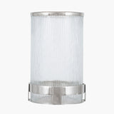 Silver Metal and Clear Textured Glass Tall Hurricane