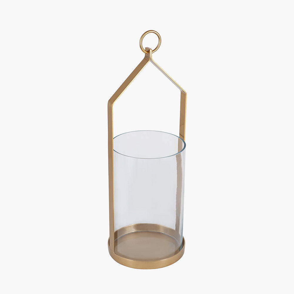 Clear Glass and Brass Metal Large Hurricane