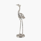 Shiny Silver Metal Crane Statue