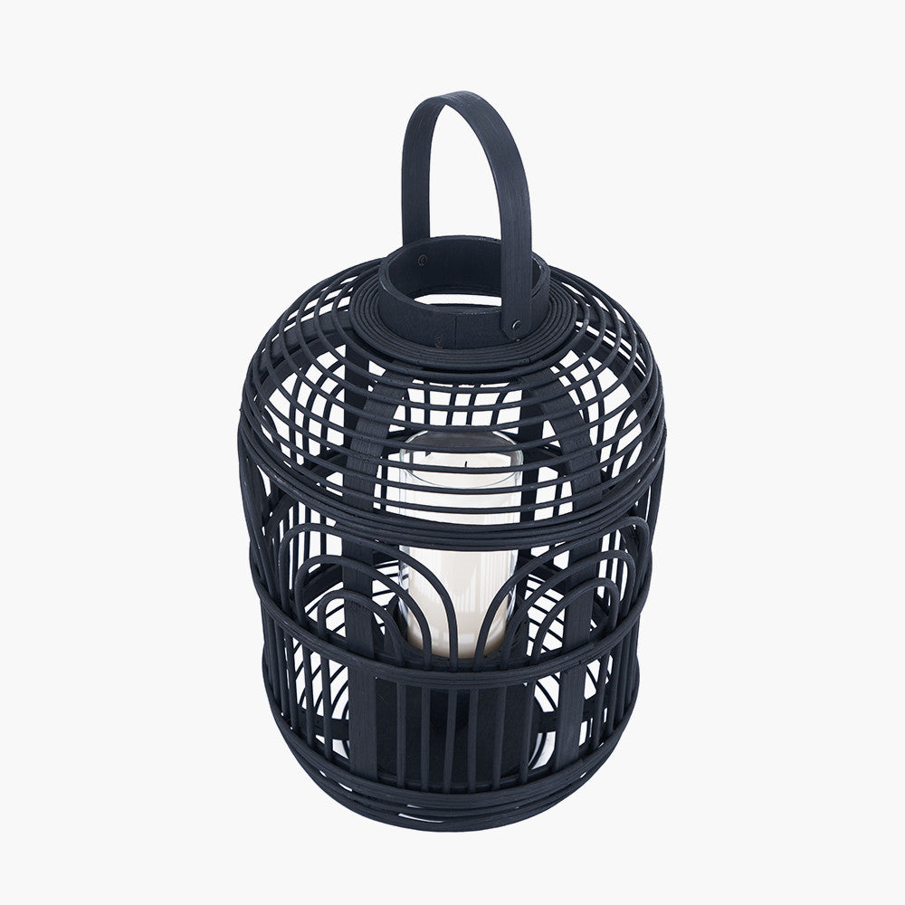 Black Bamboo and Glass Lantern