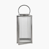 Shiny Nickel Large Lantern with Ribbed Glass