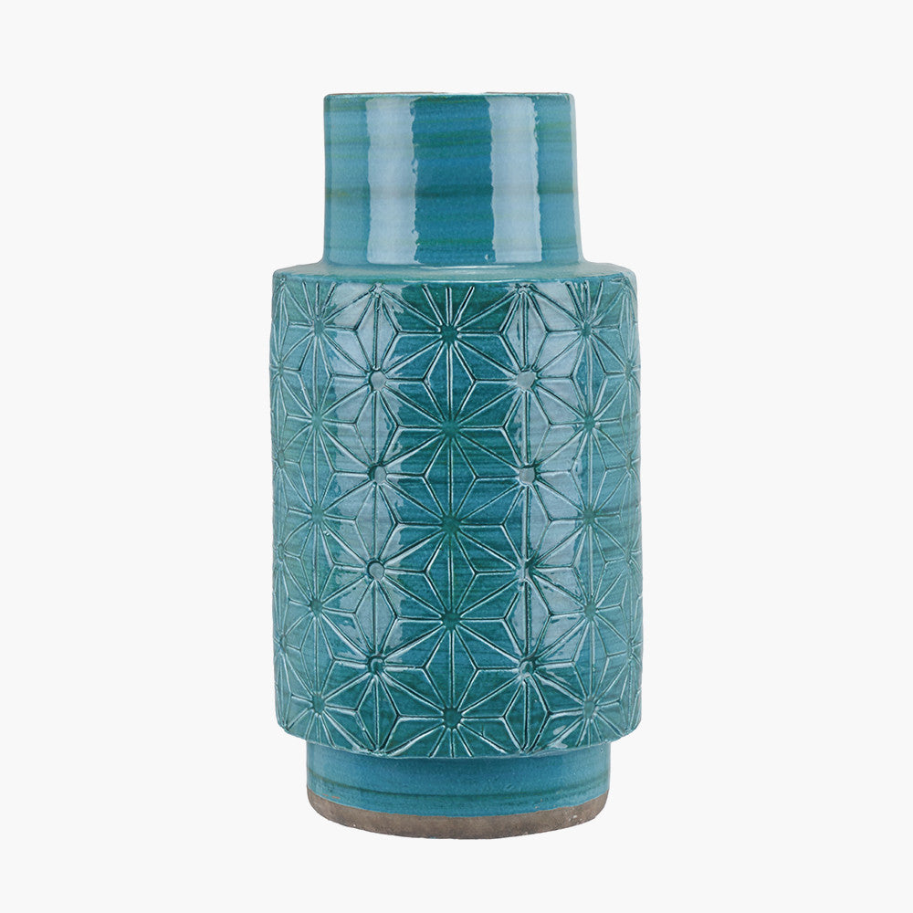 Sidra Aquamarine Stoneware Etch Detail Vase