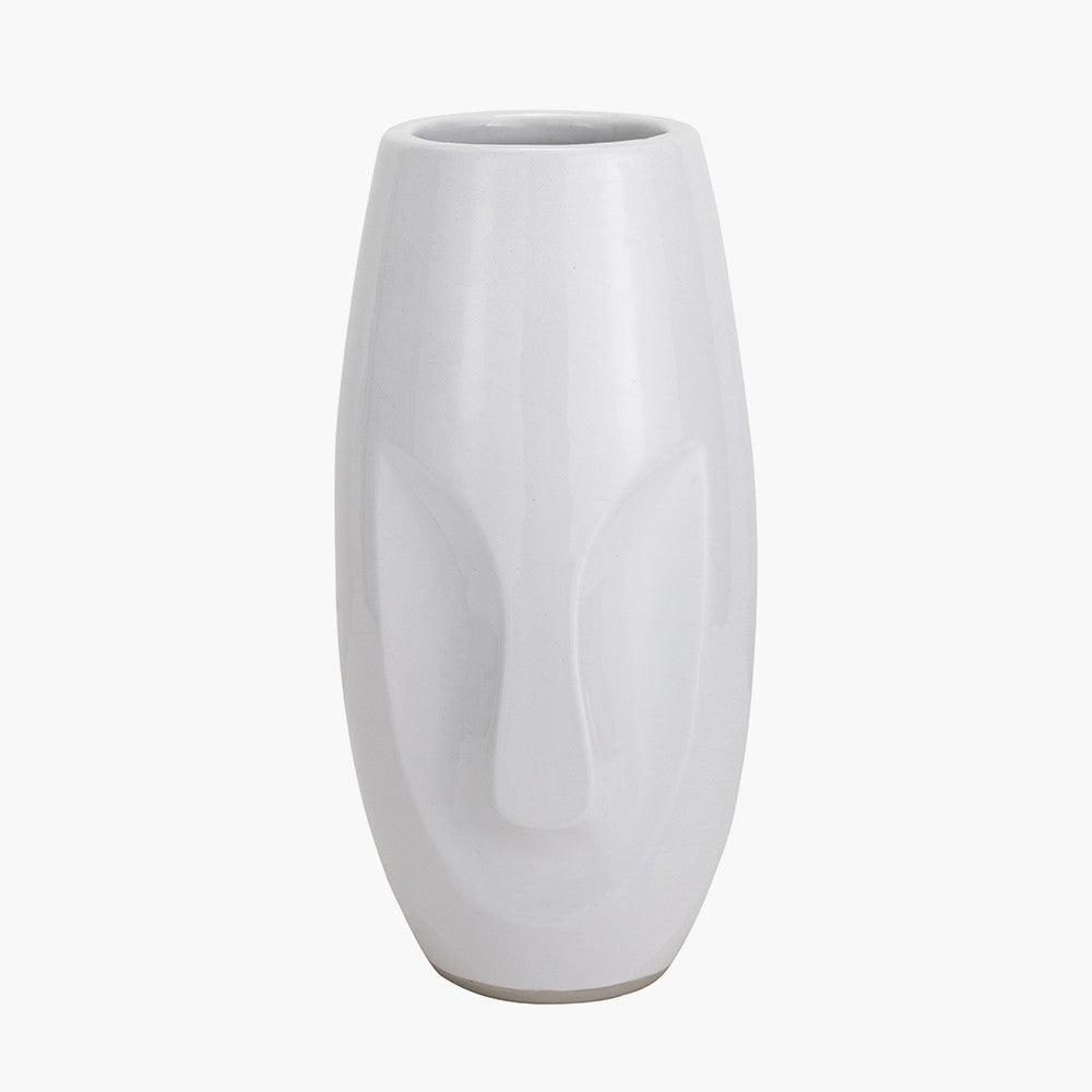 Visage White Face Design Stoneware Table Vase