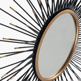 Black and Gold Metal Starburst Round Wall Mirror