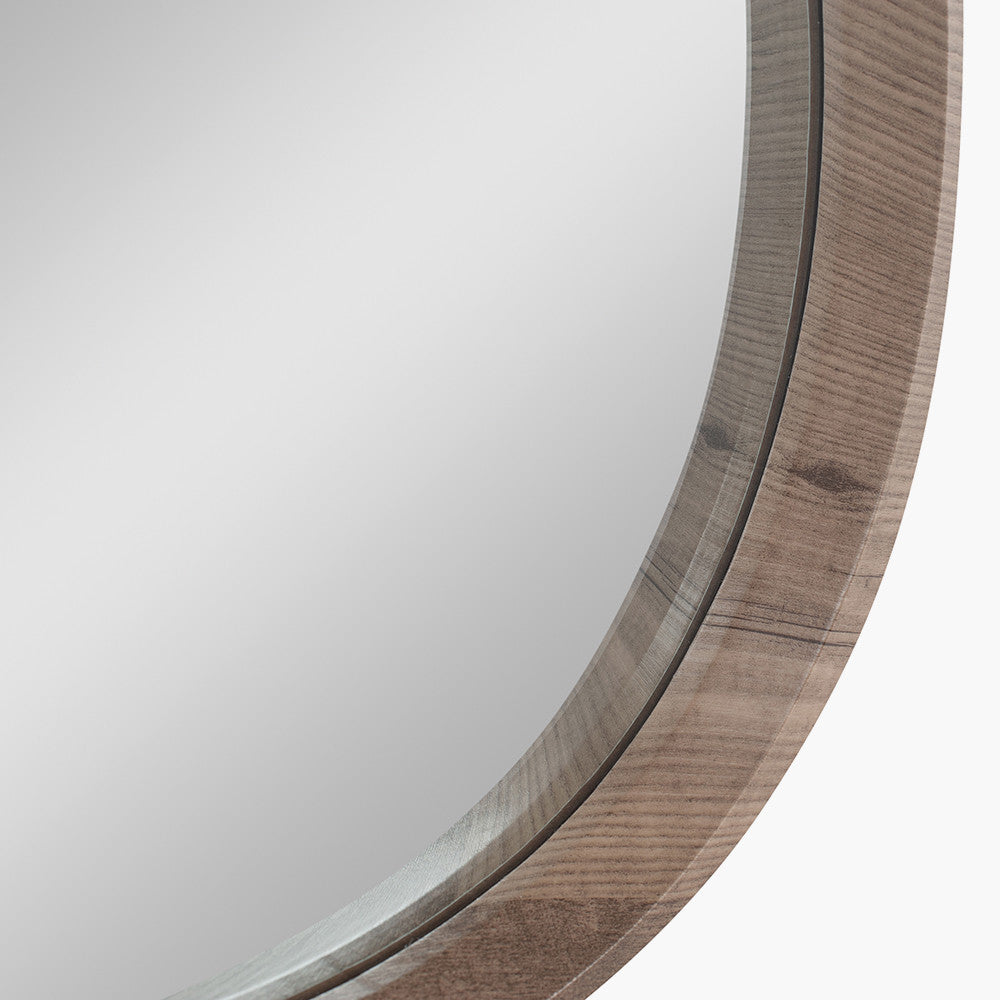 Dark Wood Veneer Curved Wall Mirror