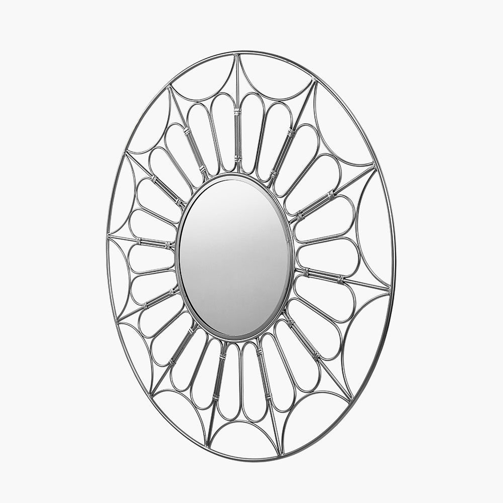 Silver Metal Cane Effect Frame Round Wall Mirror