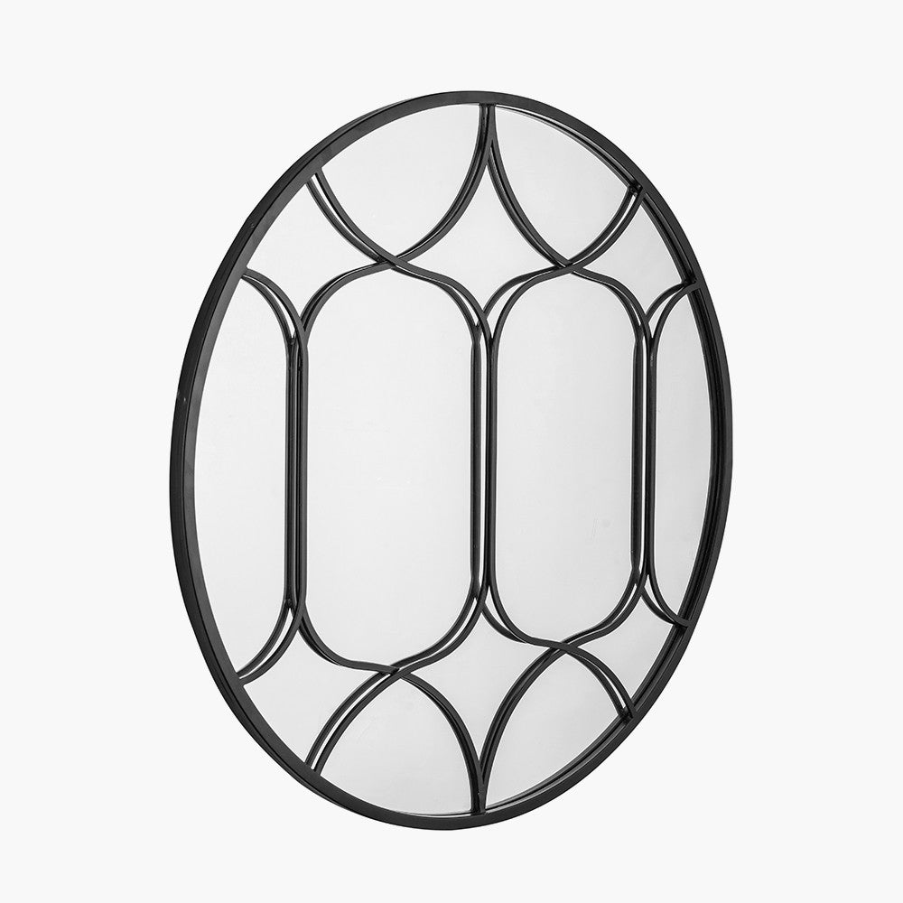 Black Metal Overlay Decorative Round Wall Mirror