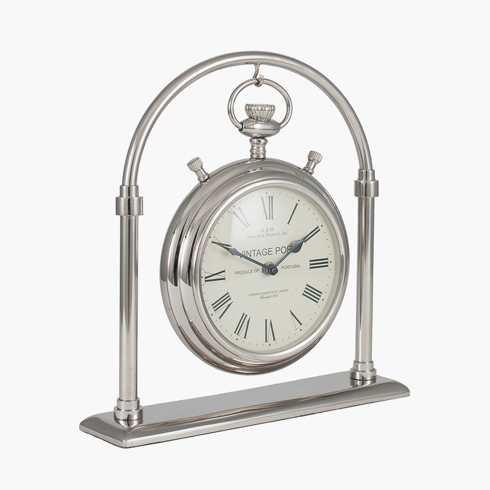 Shiny Nickel Brass and Glass Carriage Clock