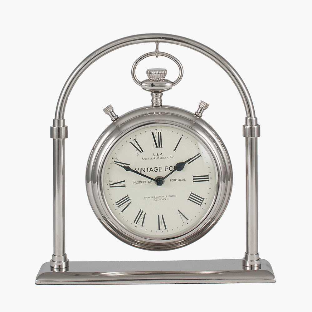Shiny Nickel Brass and Glass Carriage Clock