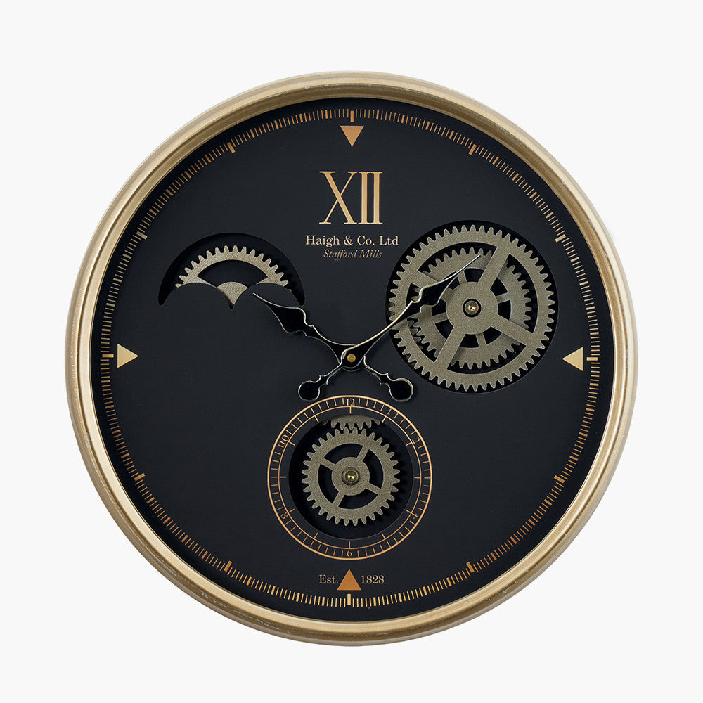 Black and Champagne Metal Cogs Wall Clock
