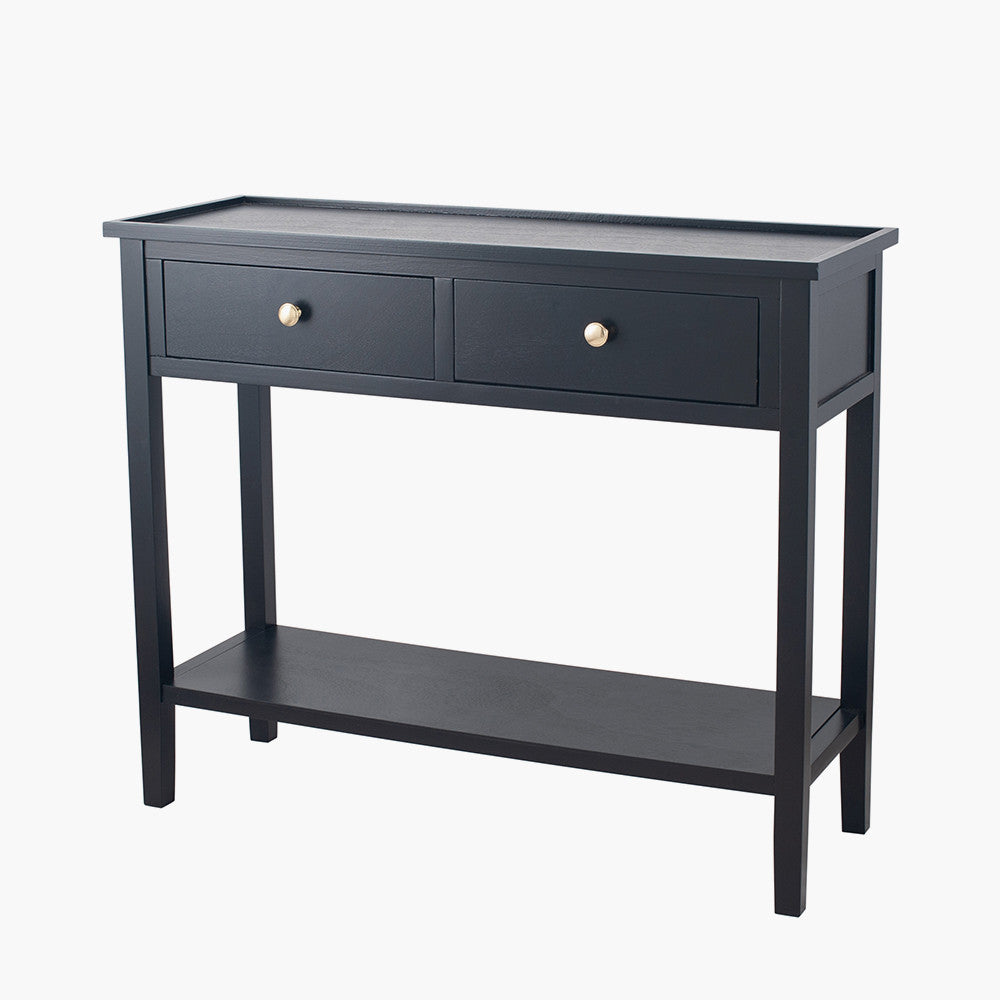 Chelmsford Satin Black Pine Wood 2 Drawer Console Table K/D