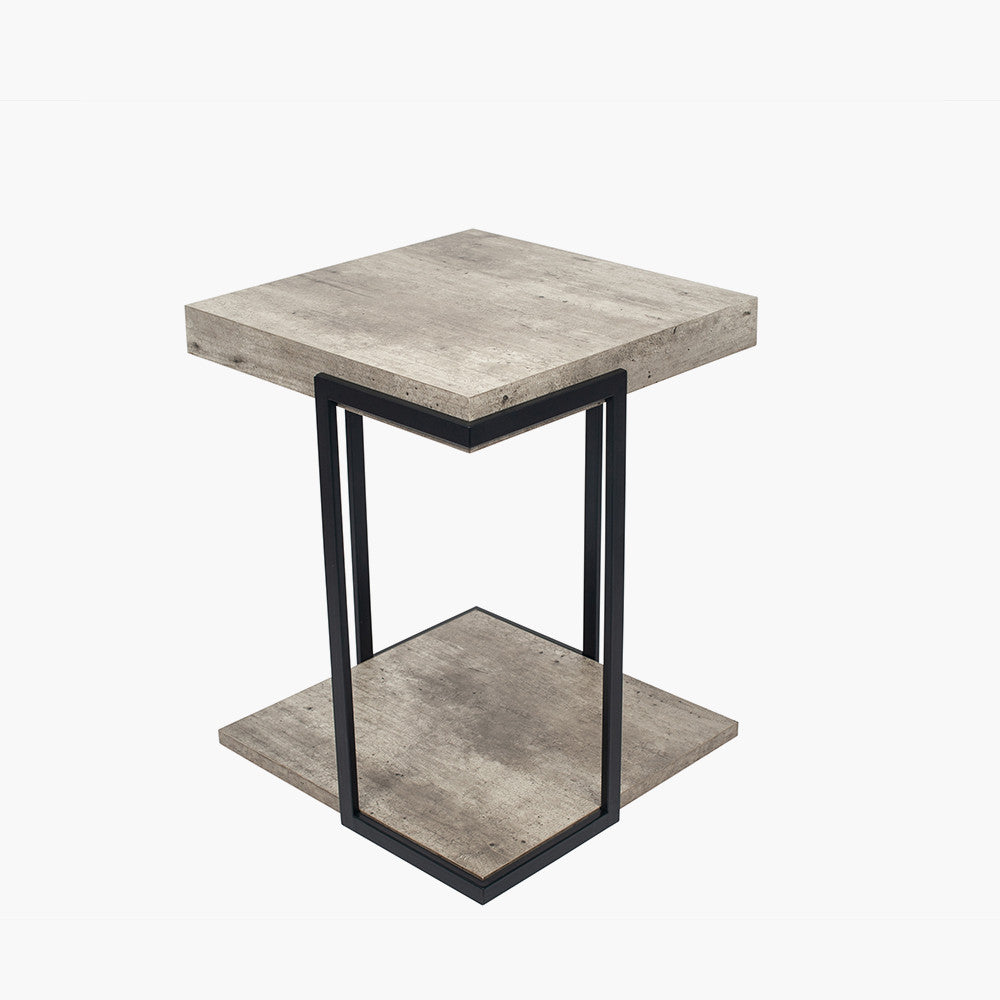 Jersey Concrete Effect MDF and Black Iron Side Table K/D