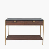 Langley Acacia Wood and Black Marble 2 Drawer Console Table