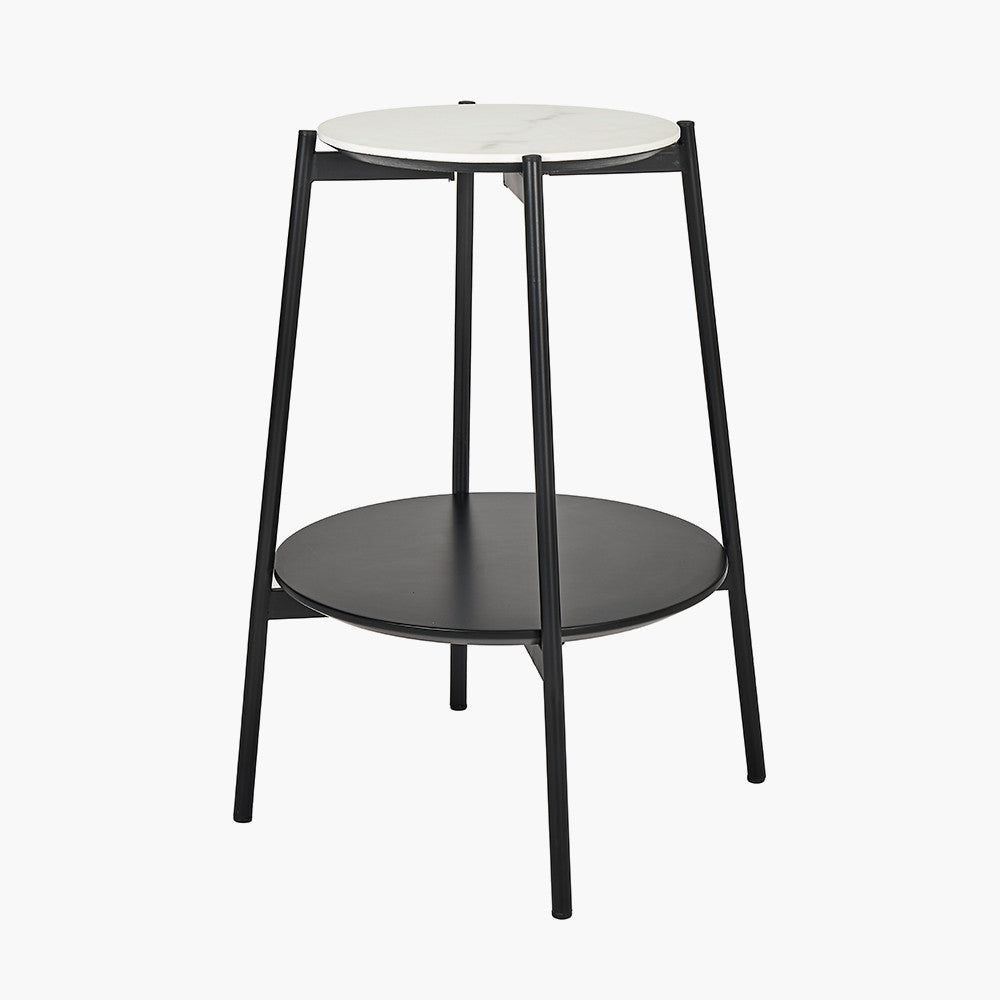 Marchello White Marble Veneer and Black Metal Side Table