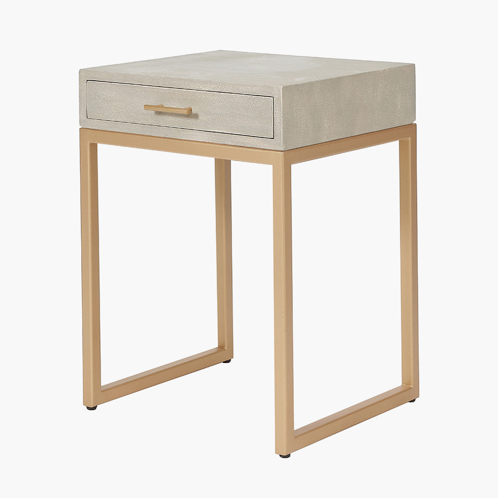 Ambroso Shagreen Effect and Gold Metal 1 Drawer Side Table