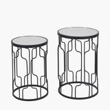 S/2 Caprisse Mirrored Glass and Graphite Metal Round Tables