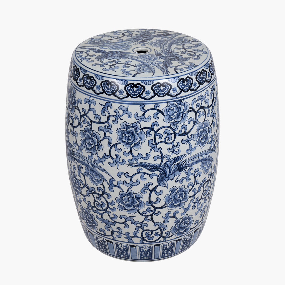 Matilde Blue and White Floral Ceramic Stool