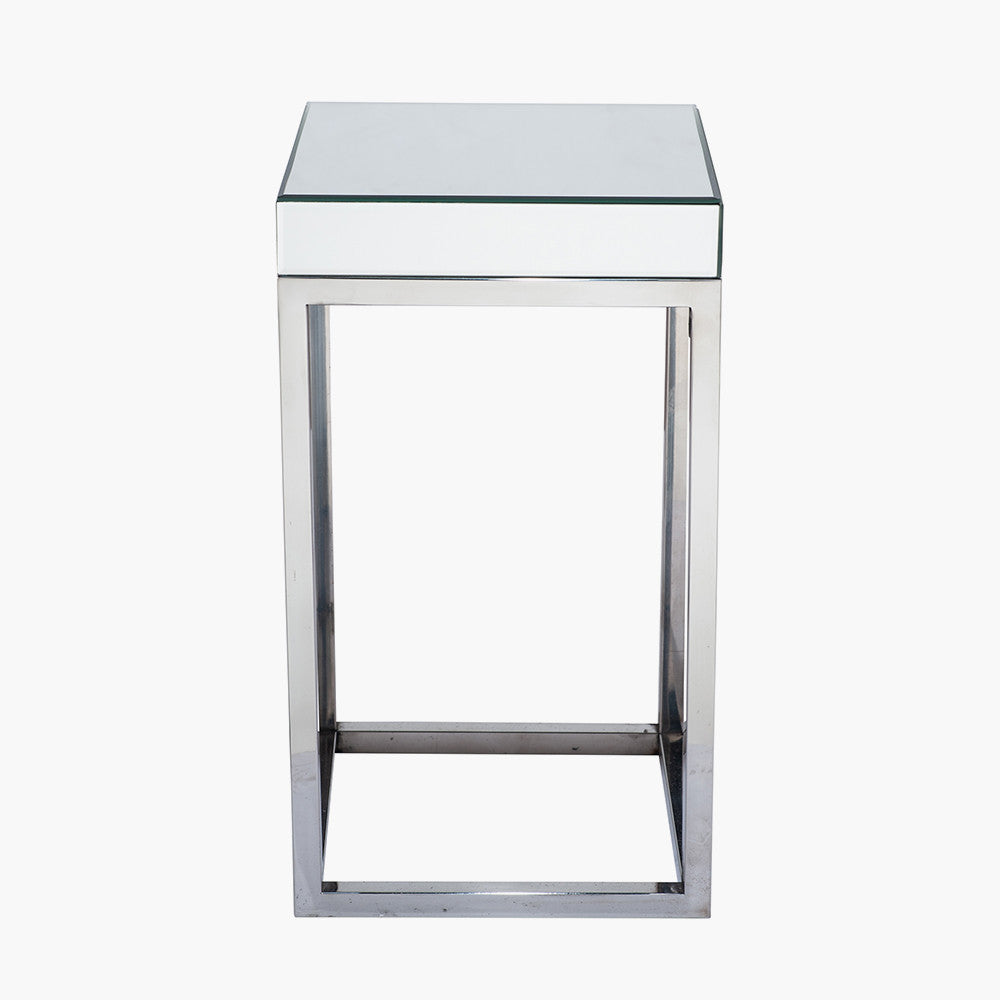 Rocco Silver Mirrored Glass and Metal Square Table Small